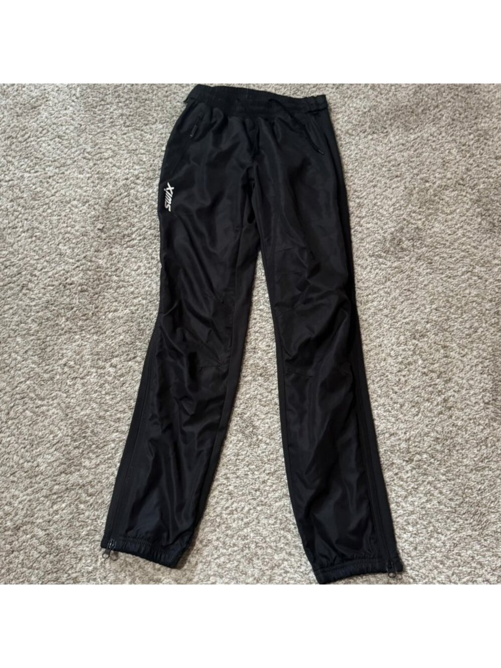 SWIX Athletic Windbreaker Pants Women's Size M Black Drawstring Elastic Waist
